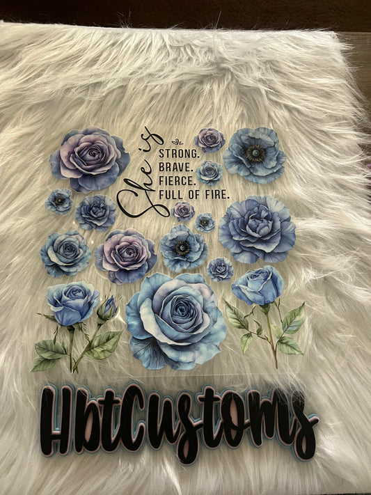 Blue Flowers "She Is Strong" Element 10x10