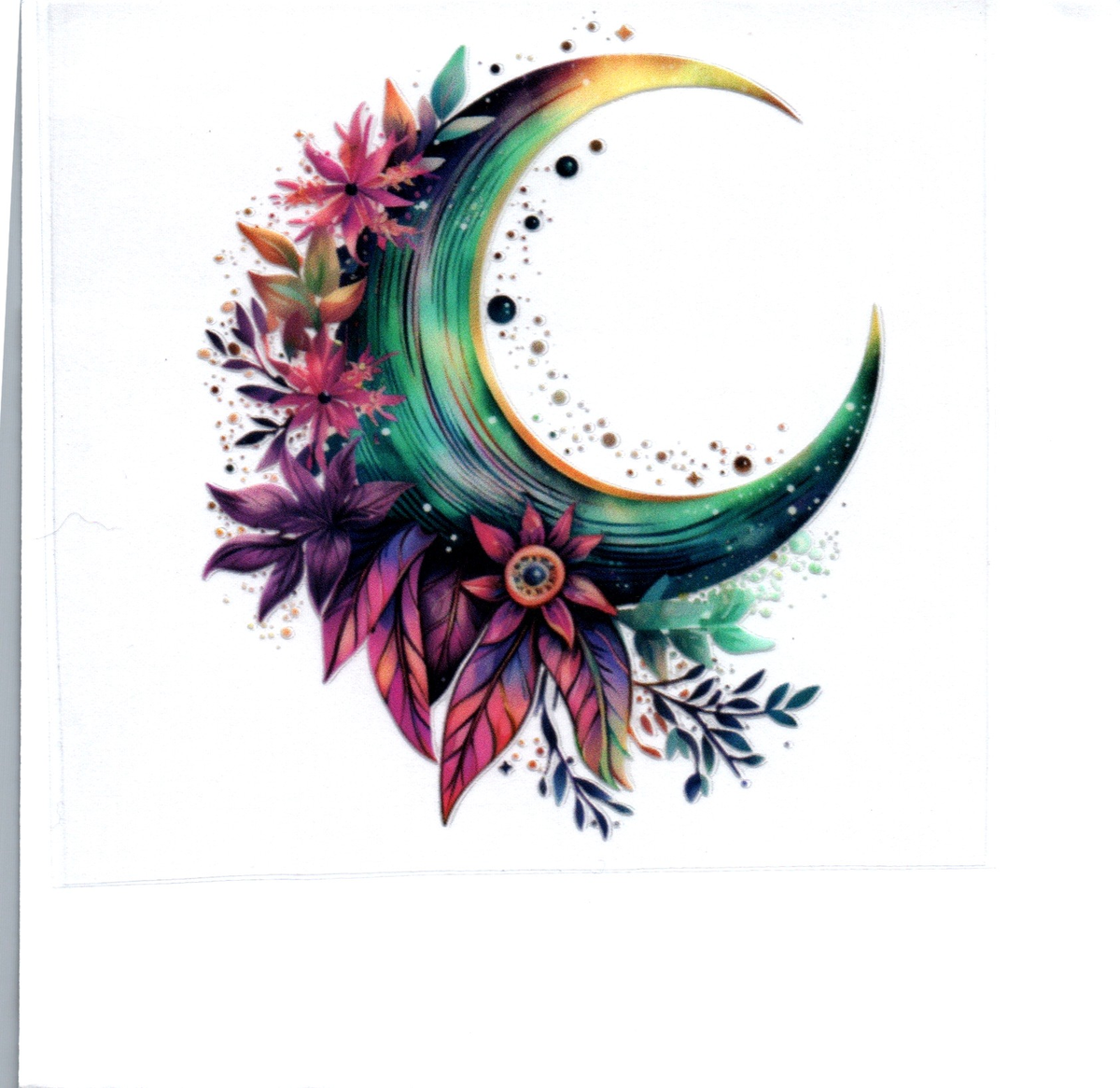 Colored Moon w/pink/purple flowers Single Decal 80
