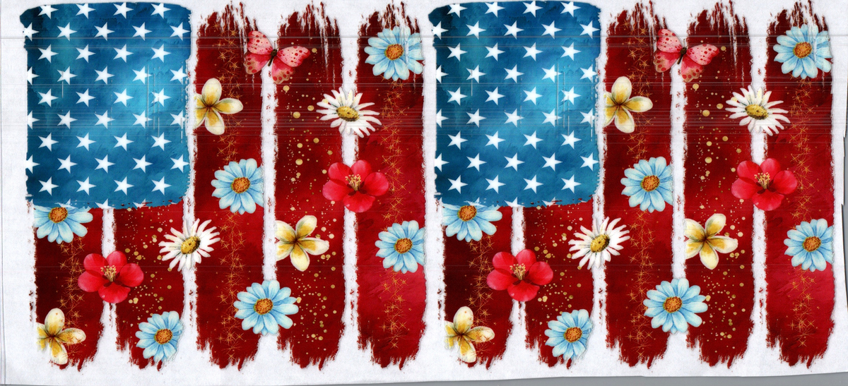 16oz Flag Brush Strokes w/flowers Patriotic 3