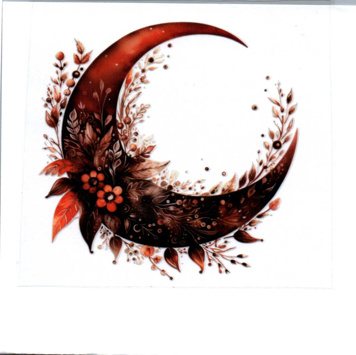 Brown/orange Moon w/flowers Single Decal 81