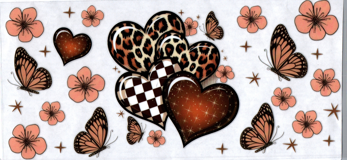 16oz brown pattern hearts butterflies flowers 82