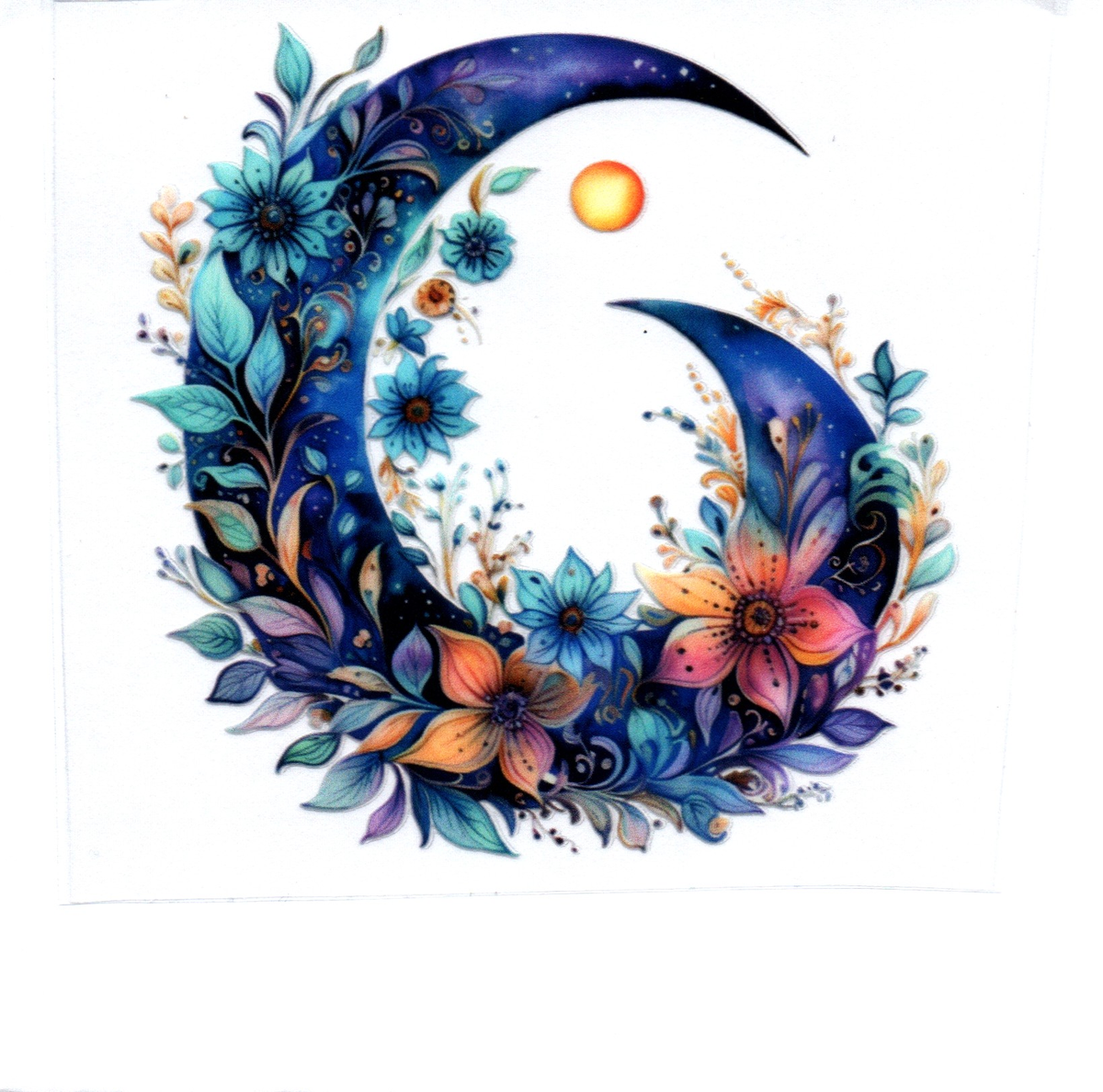 Blue Moon w/pretty flowers Single Decal 82