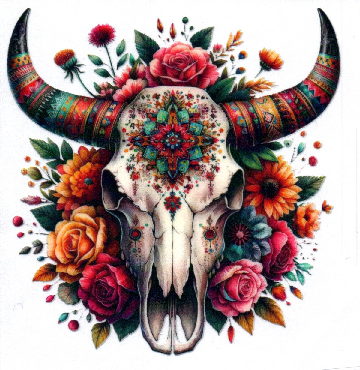 Cow Skull w/flowers Single Decal 8