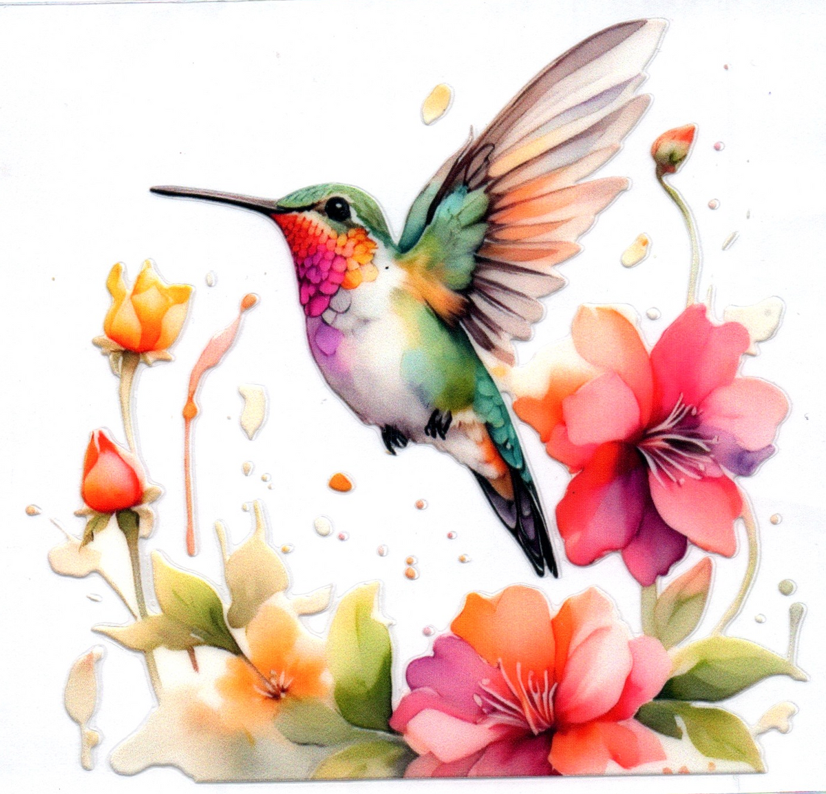 Flowers & hummingbird 8 Single Decal
