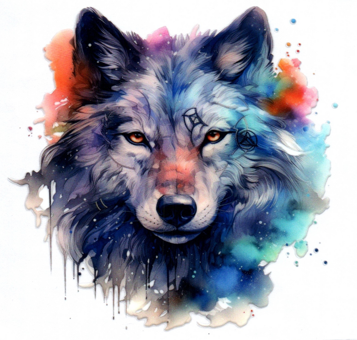 Gray Wolf w/color splash Single Decal 8