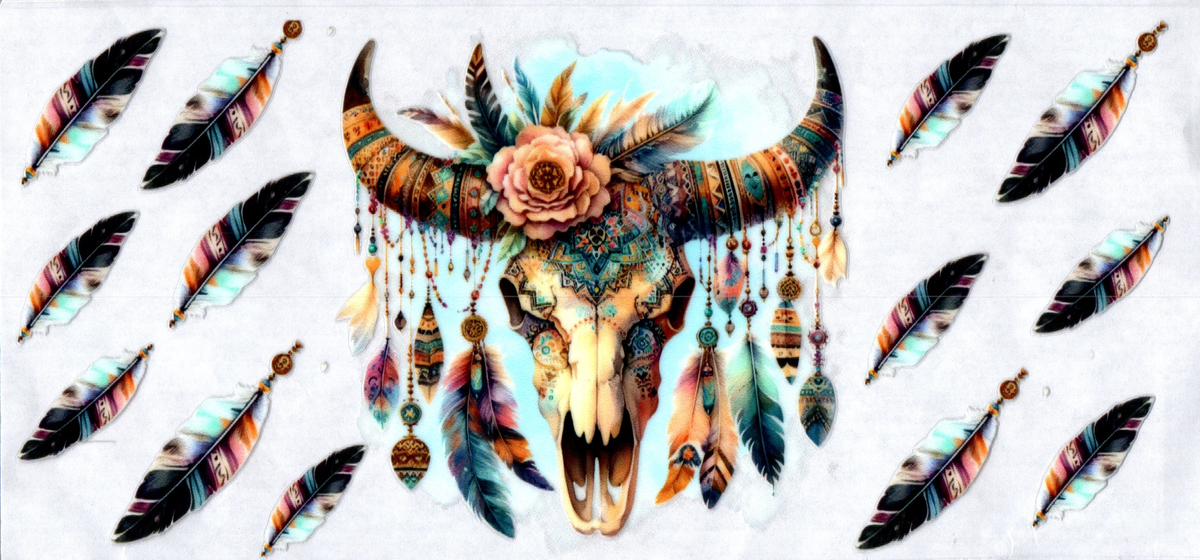 16oz longhorn skull feathers 84