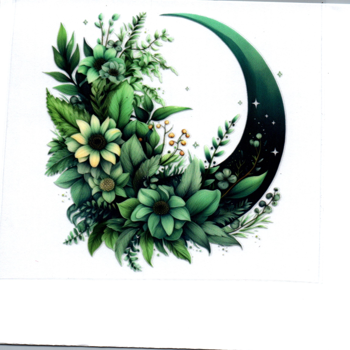 two tone green moon with flowers Single Decal 85