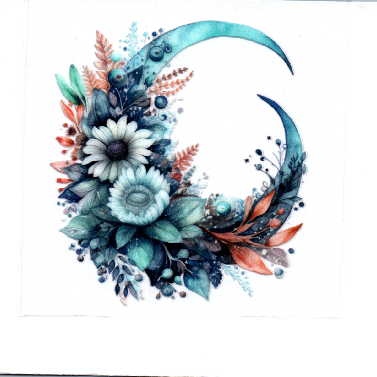 two tone blue moon with flowers Single Decal 86
