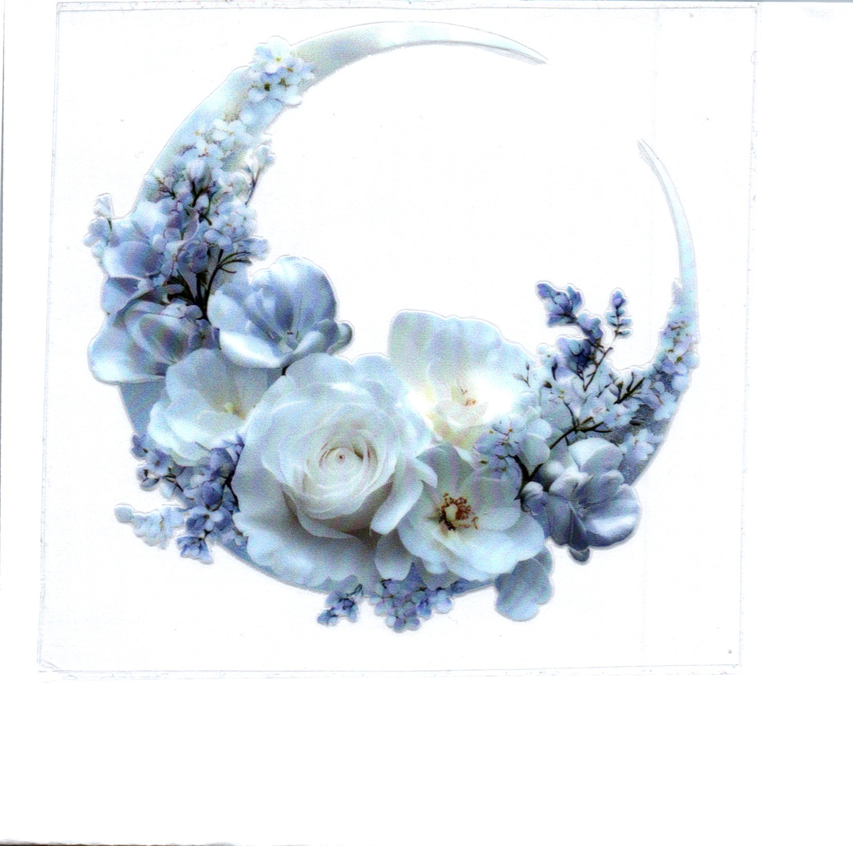 White moon with white blue flowers Single Decal 87