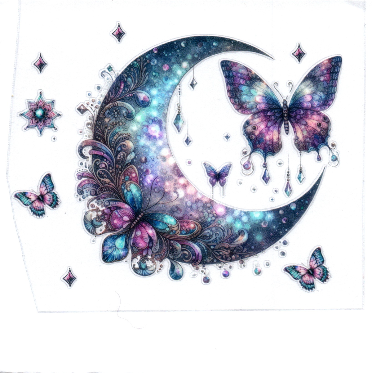 Galaxy moon and butterflies Single Decal 88