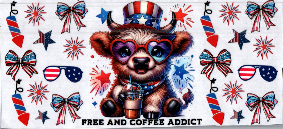 16oz Free & Coffee Addict Cow Patriotic 12