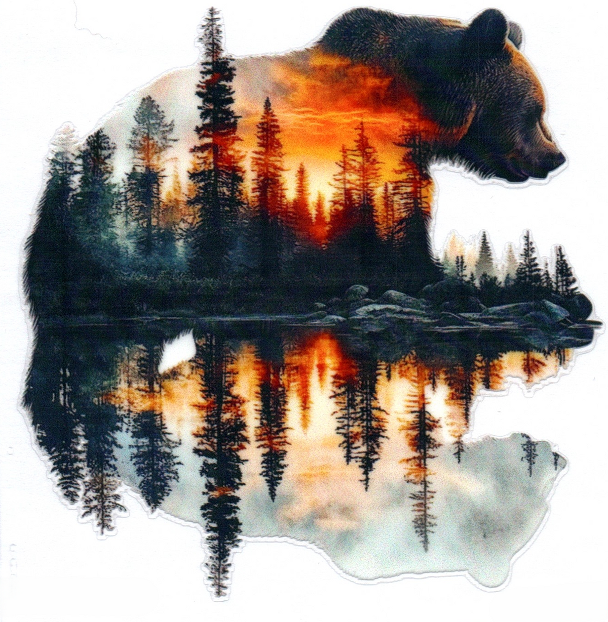 Double exposed bear w/lake Single Decal 89
