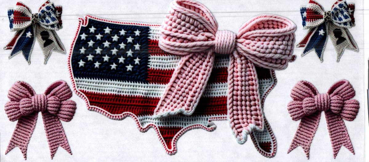 16oz crocheted USA w/bow Patriotic 13