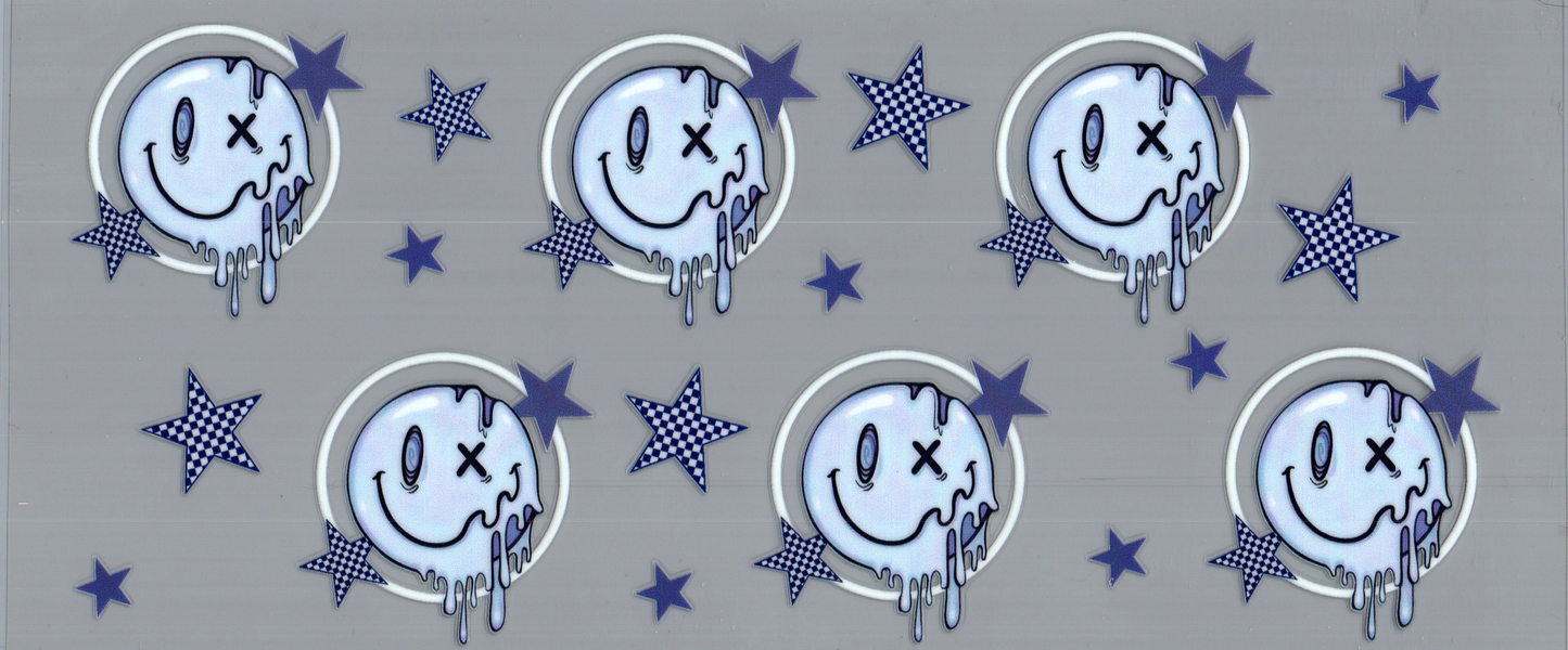 16 oz Drippy smile faces light blue
