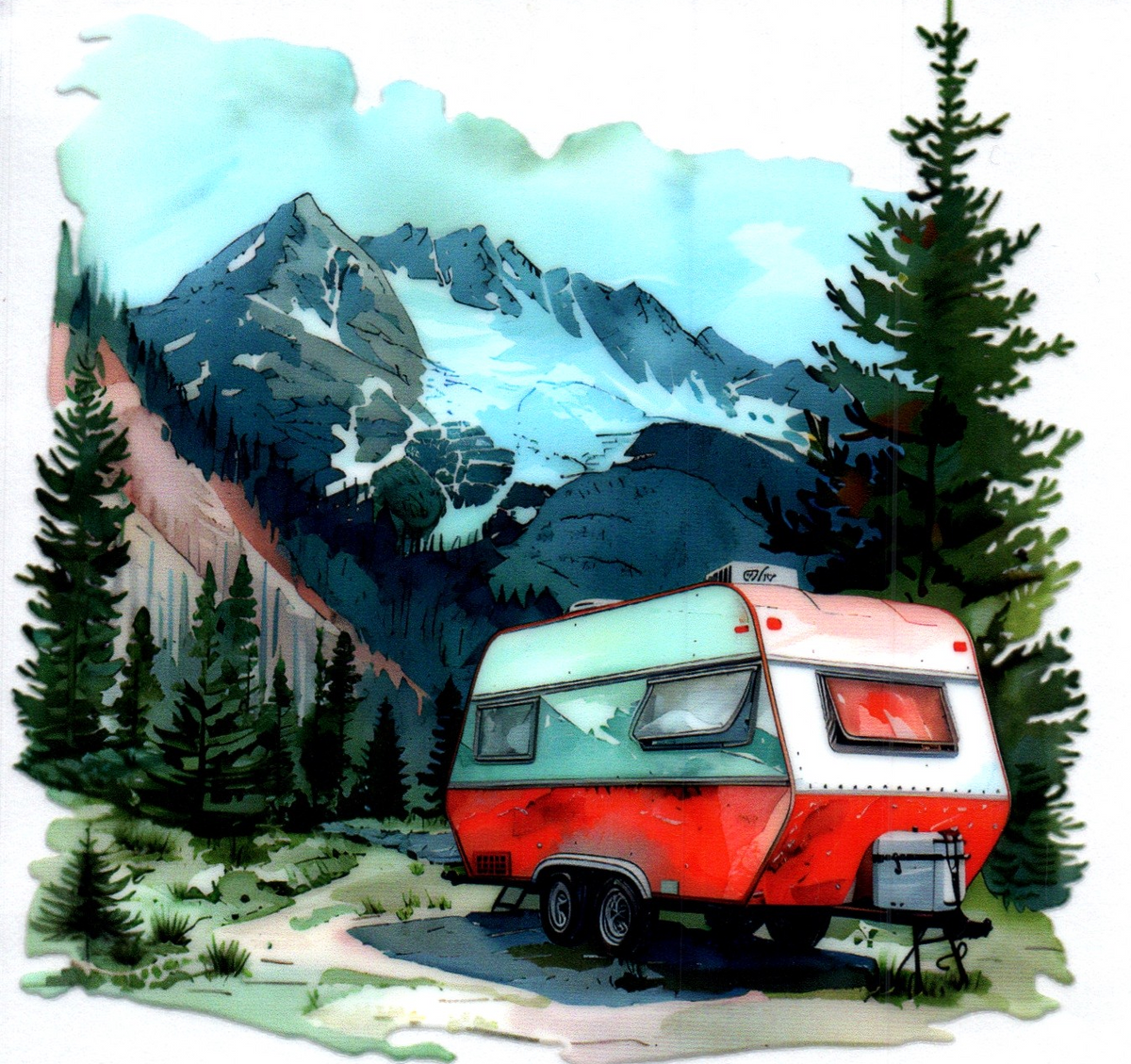 Camper by mountain side 1 Misc. Single Decal 92