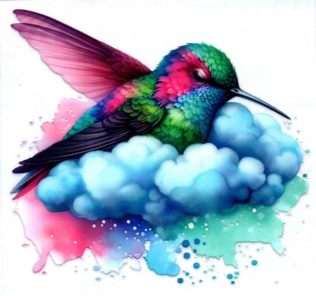 Hummingbird on cloud w/color splash 9 Single Decal