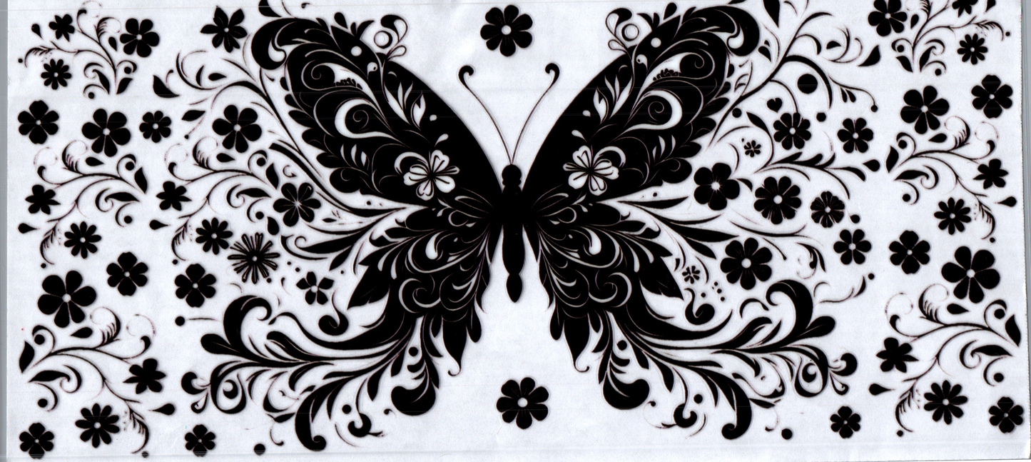 16oz Black Silhouette flowers and butterfly 93