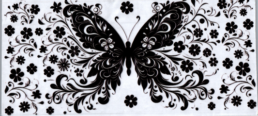 16oz Black Silhouette flowers and butterfly 93