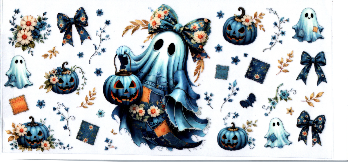 16oz blue jean ghost blue pumpkins & bows halloween 93