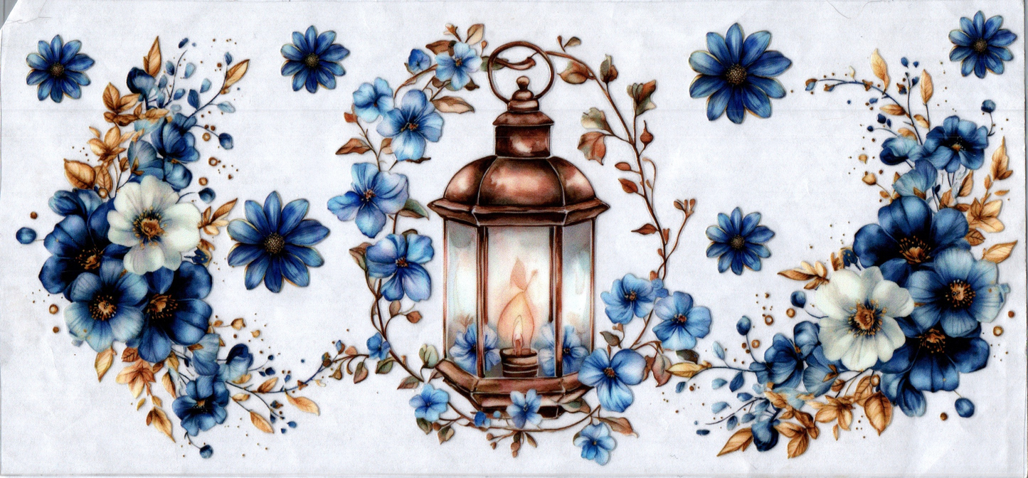 16oz Lantern w/Blue Flowers 95