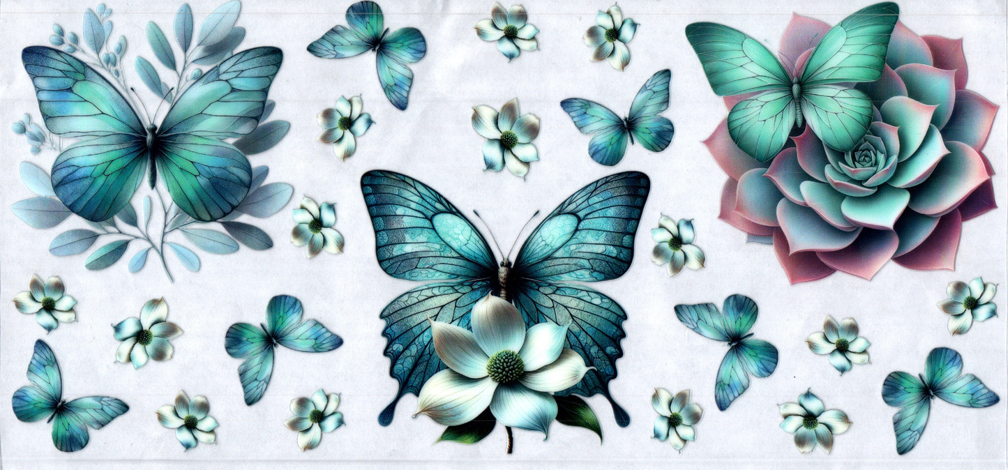 16oz Flowers w/Teal Butterflies 95