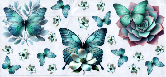 16oz Flowers w/Teal Butterflies 95