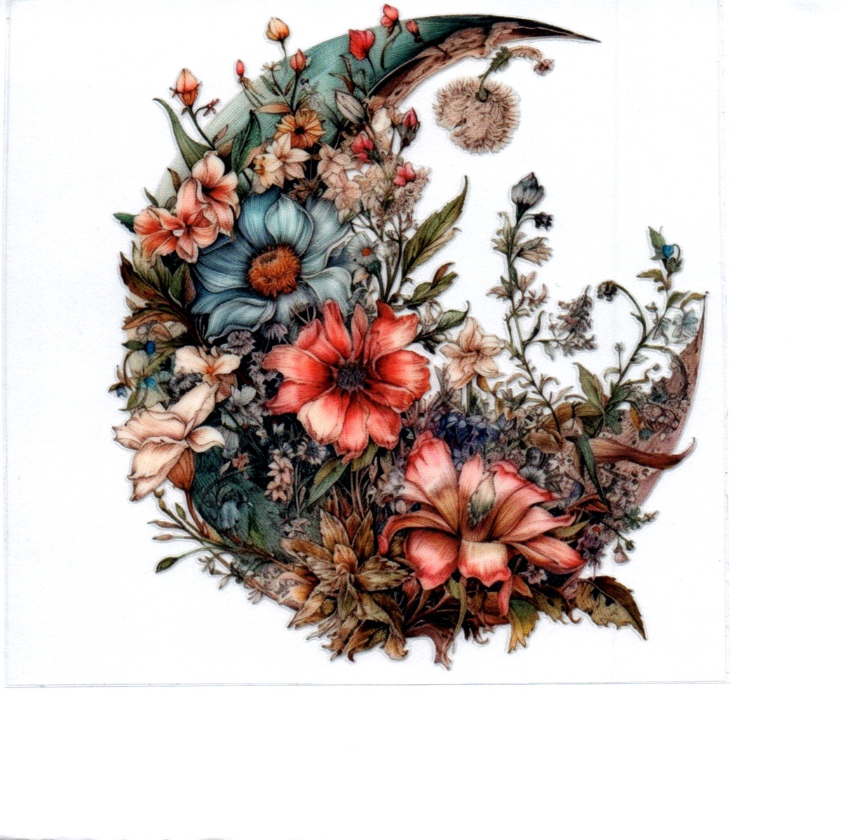 Moon with lots of flowers and buds Single Decal 95