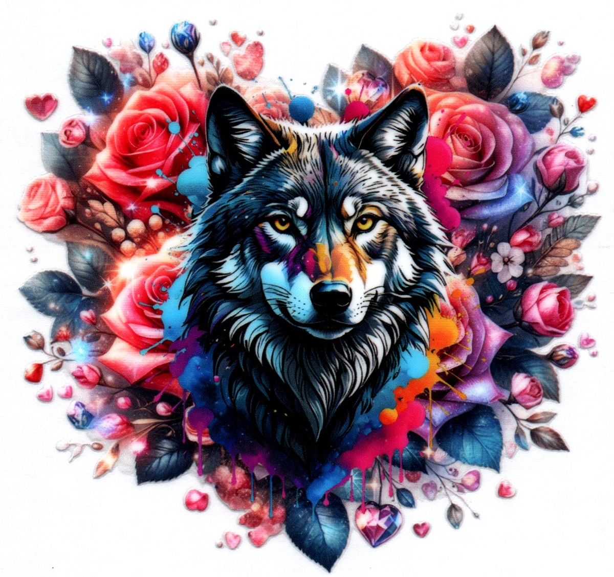 Gray wolf w/flowers Single Decal 95