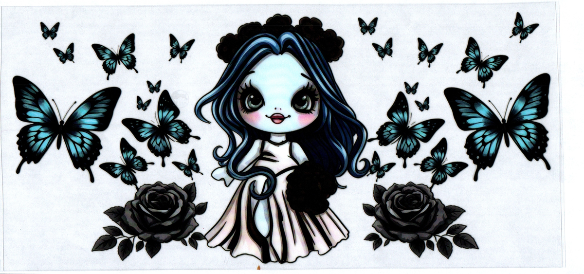 16oz ghost girl black blue butterflies halloween 9