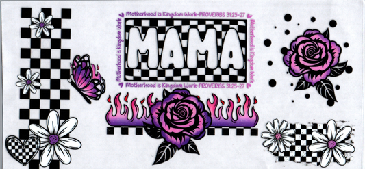 16oz Mama Purple Rose black and white checkered
