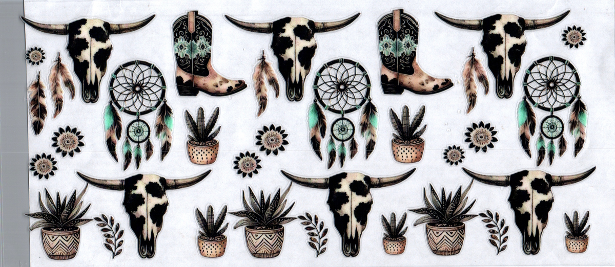 16oz cow pattern skulls boots feather dream catchers 97