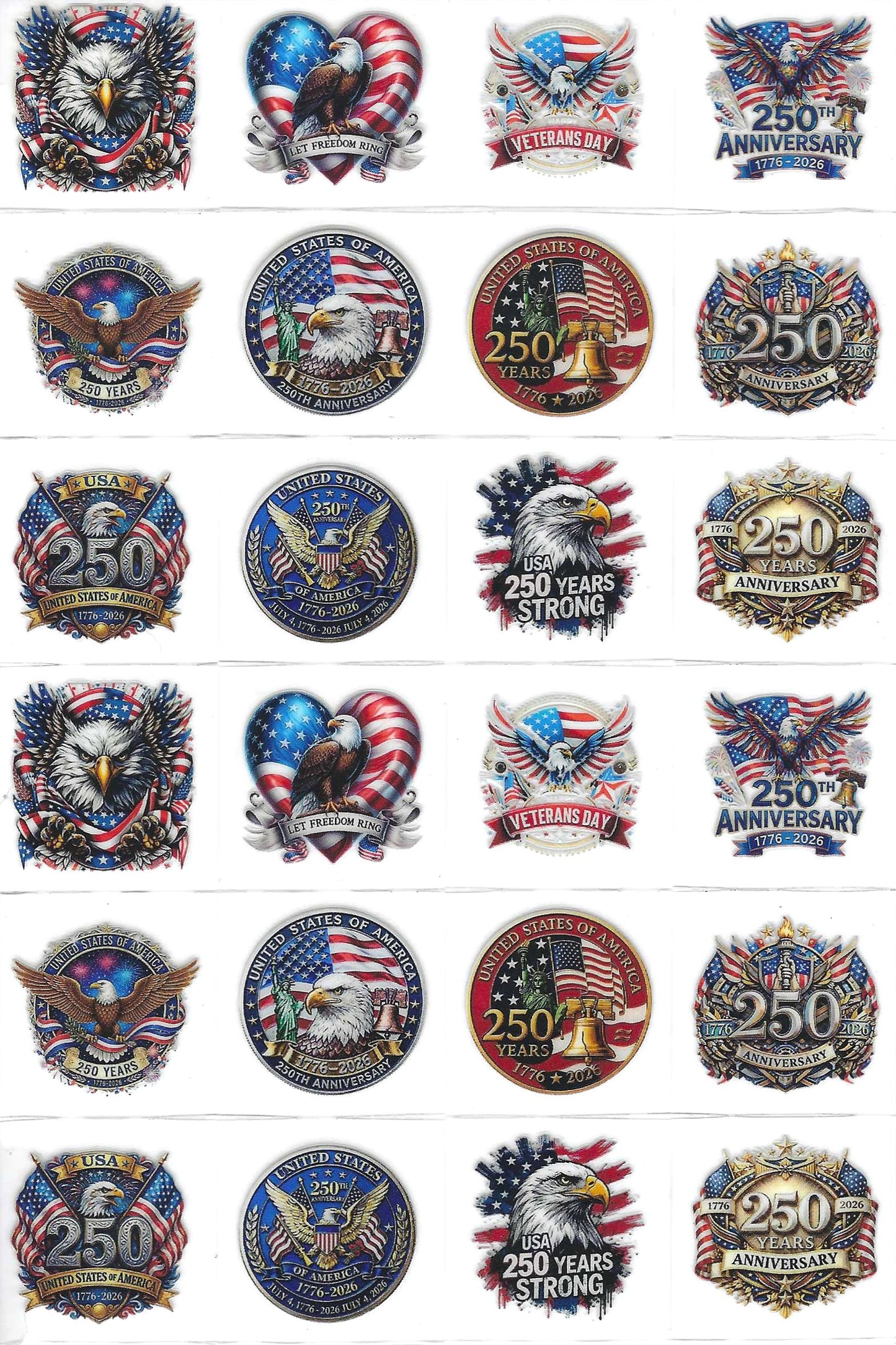 American 250 Annivesary  2  Kiss Cut (Copy)