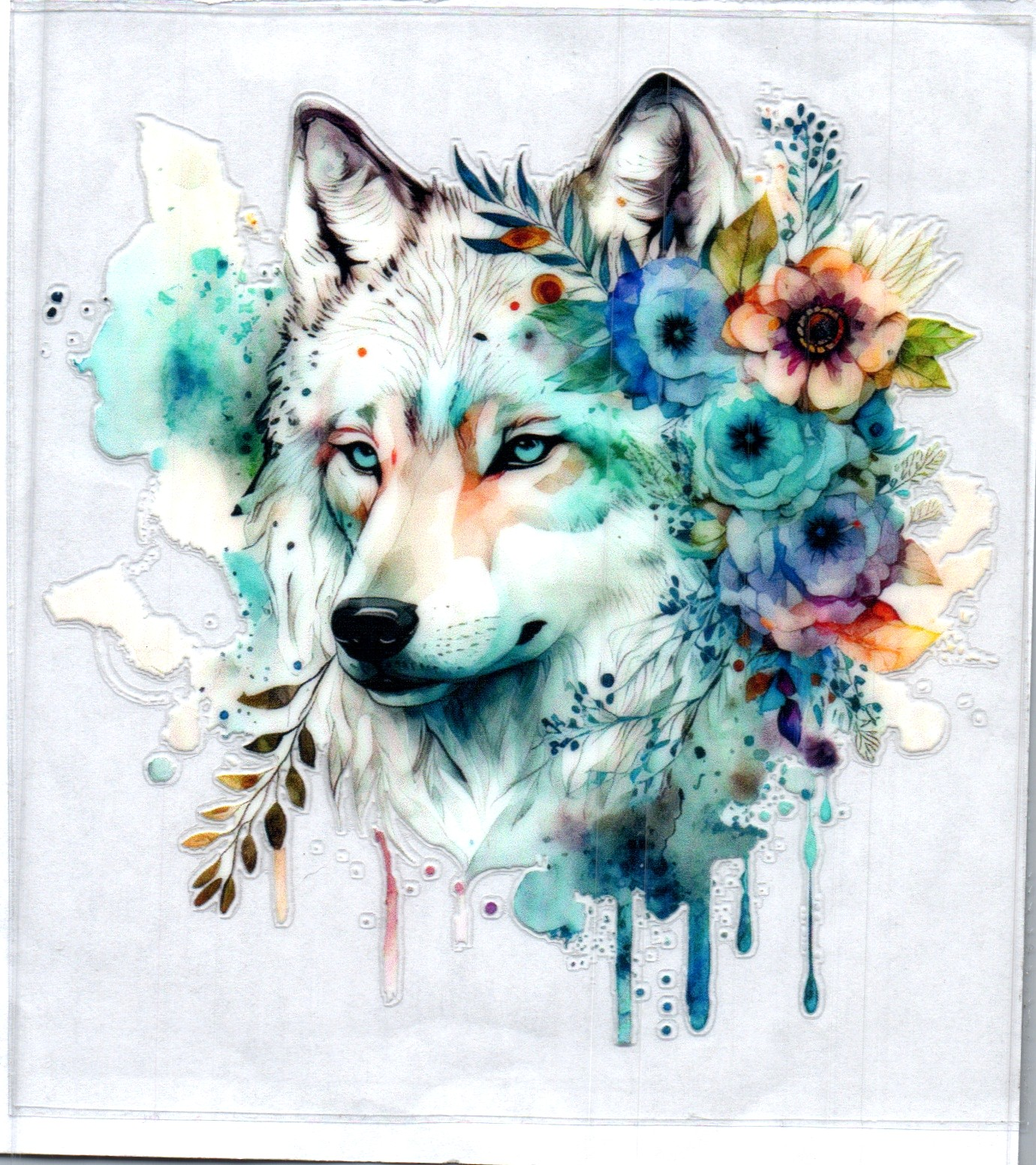 Wolf w/flowers Animal Decal