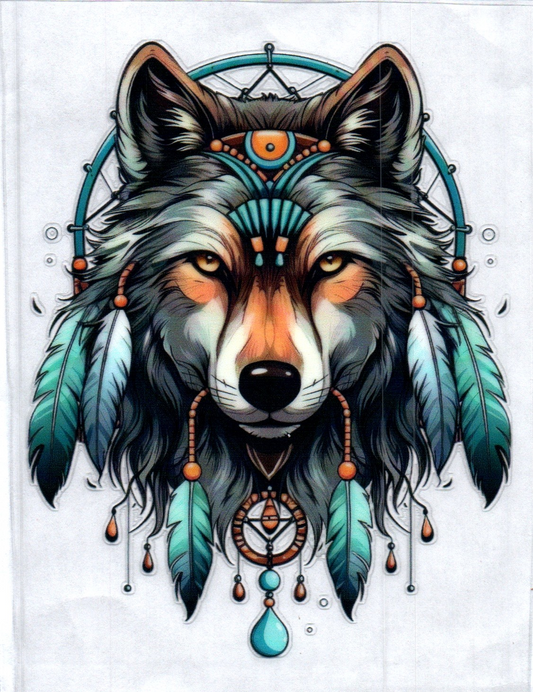 Wolf in dream catcher teal Animal Decal