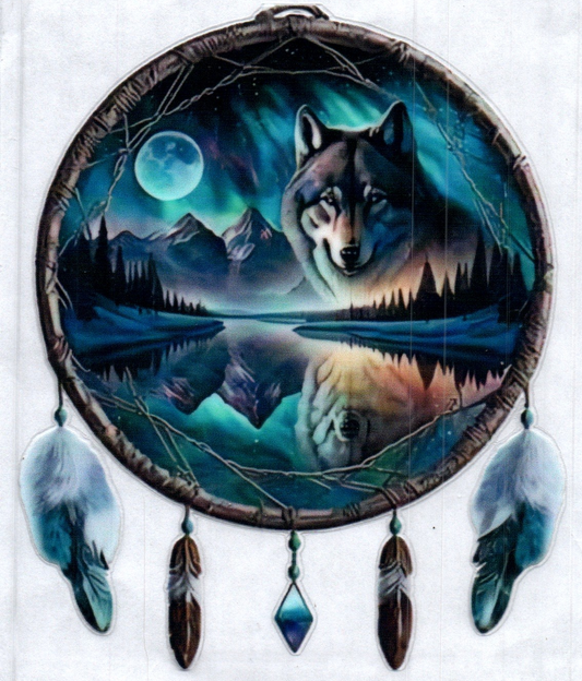 Dream Catcher with Night Scene and Wolf Animal Decal