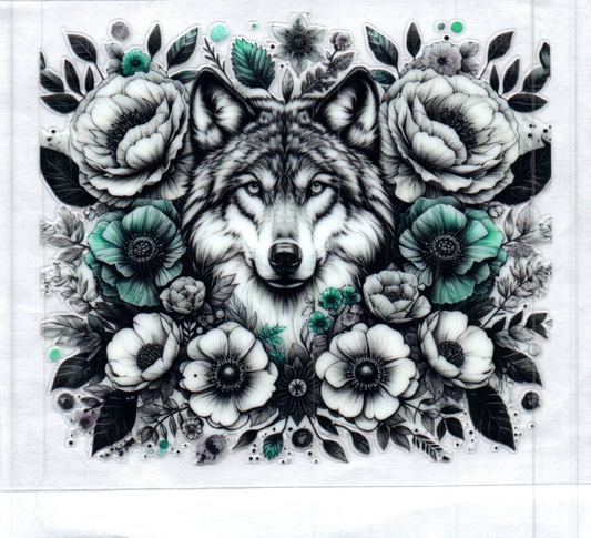 Flowers & Wolf Animal Decal
