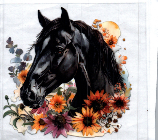 Black Horse w/Flowers Animal Decal