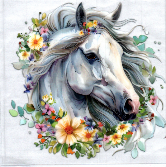 White Horse w/Flowers Animal Decal
