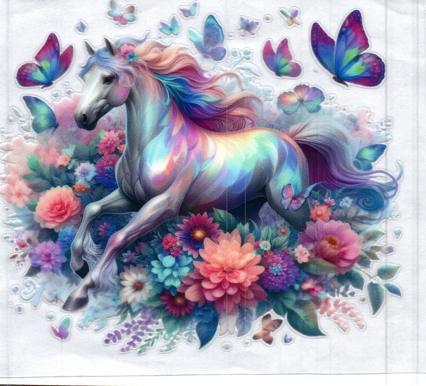 Iridescent Horse w/ flowers & butterflies Animal Decal