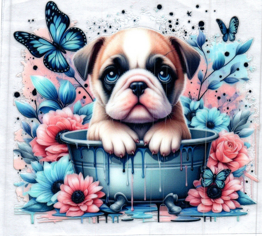 Cute Baby Dog in Tub Animal Decal