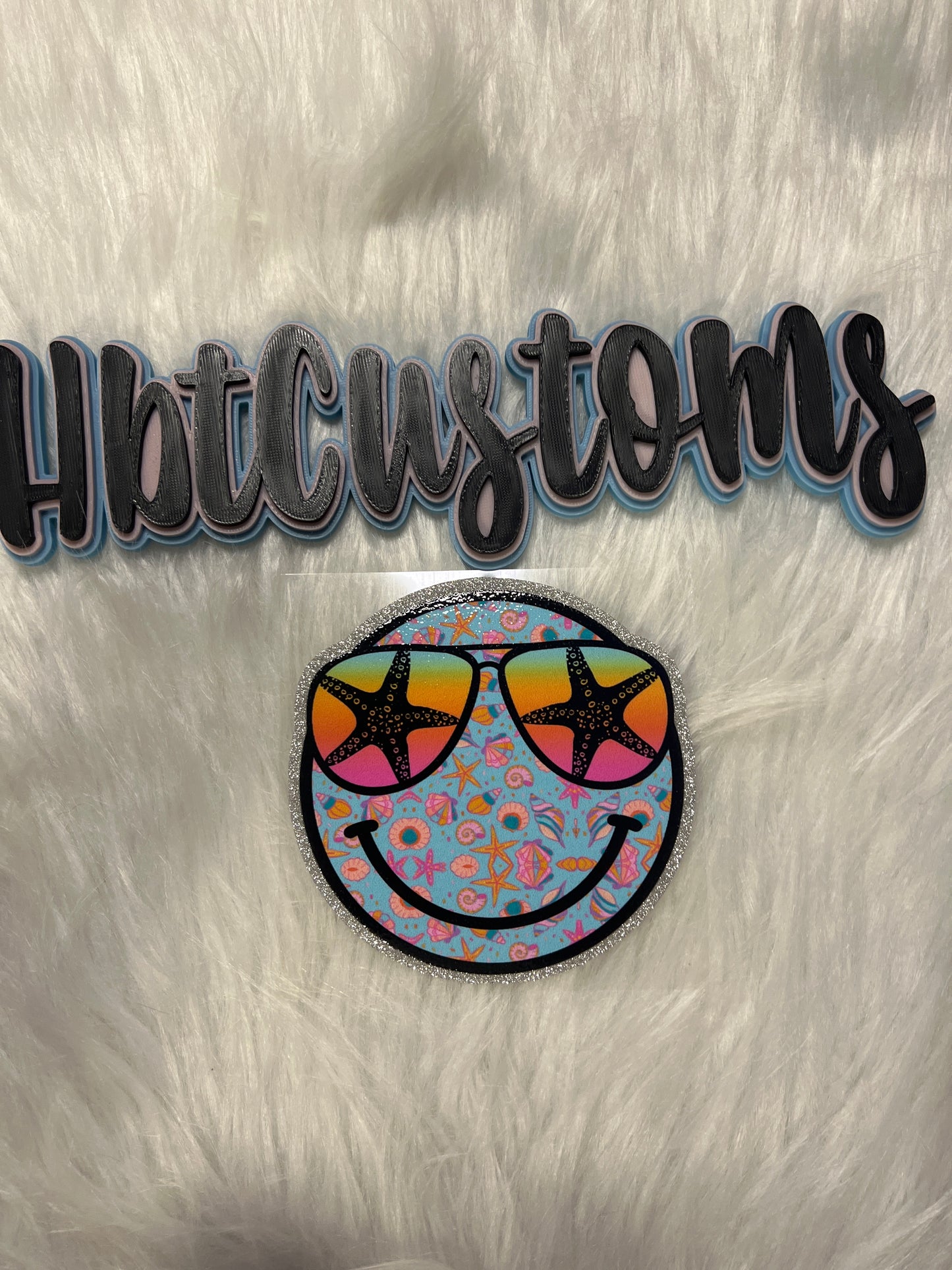 Beach Smiley Glitter Decal