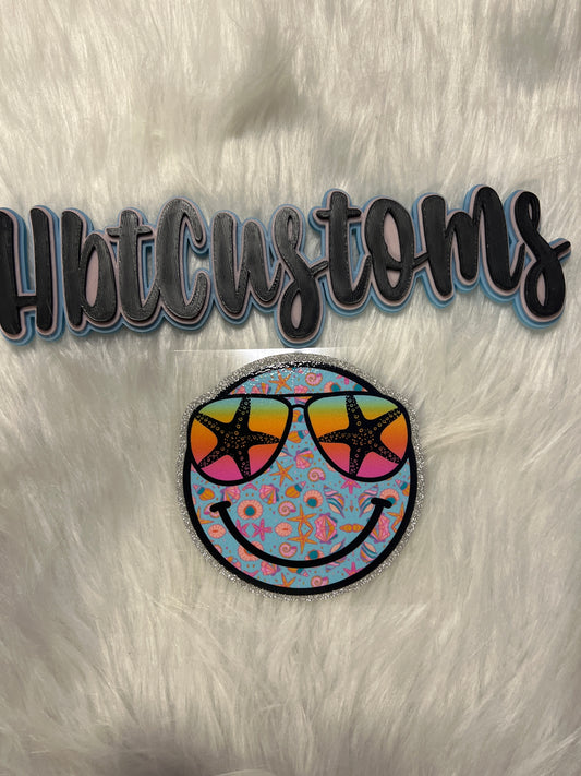 Beach Smiley Glitter Decal