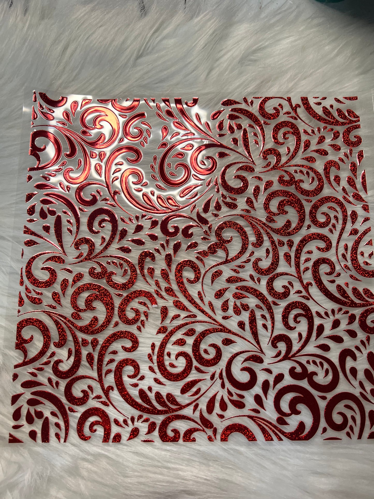 Red Metallic Scroll Glitter Elements