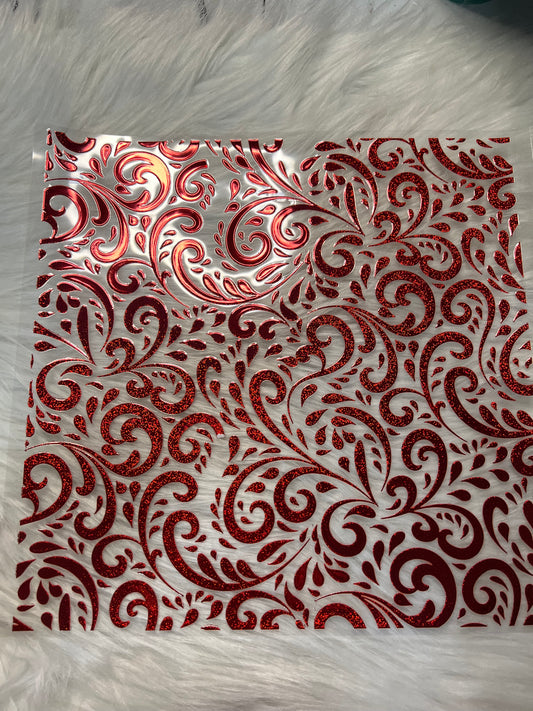 Red Metallic Scroll Glitter Elements
