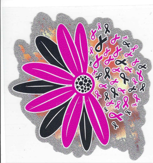 Pink/Black Flower and Breast Cancer Ribbon Glitter Decal