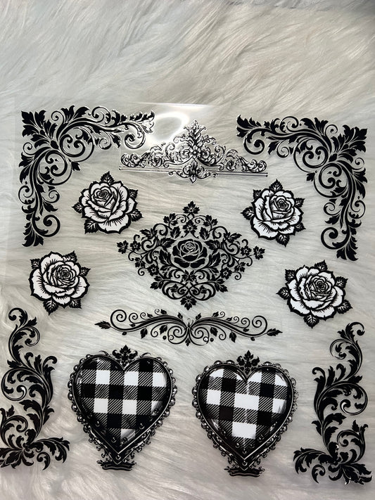 Black/White Plaid hearts/Flowers Element