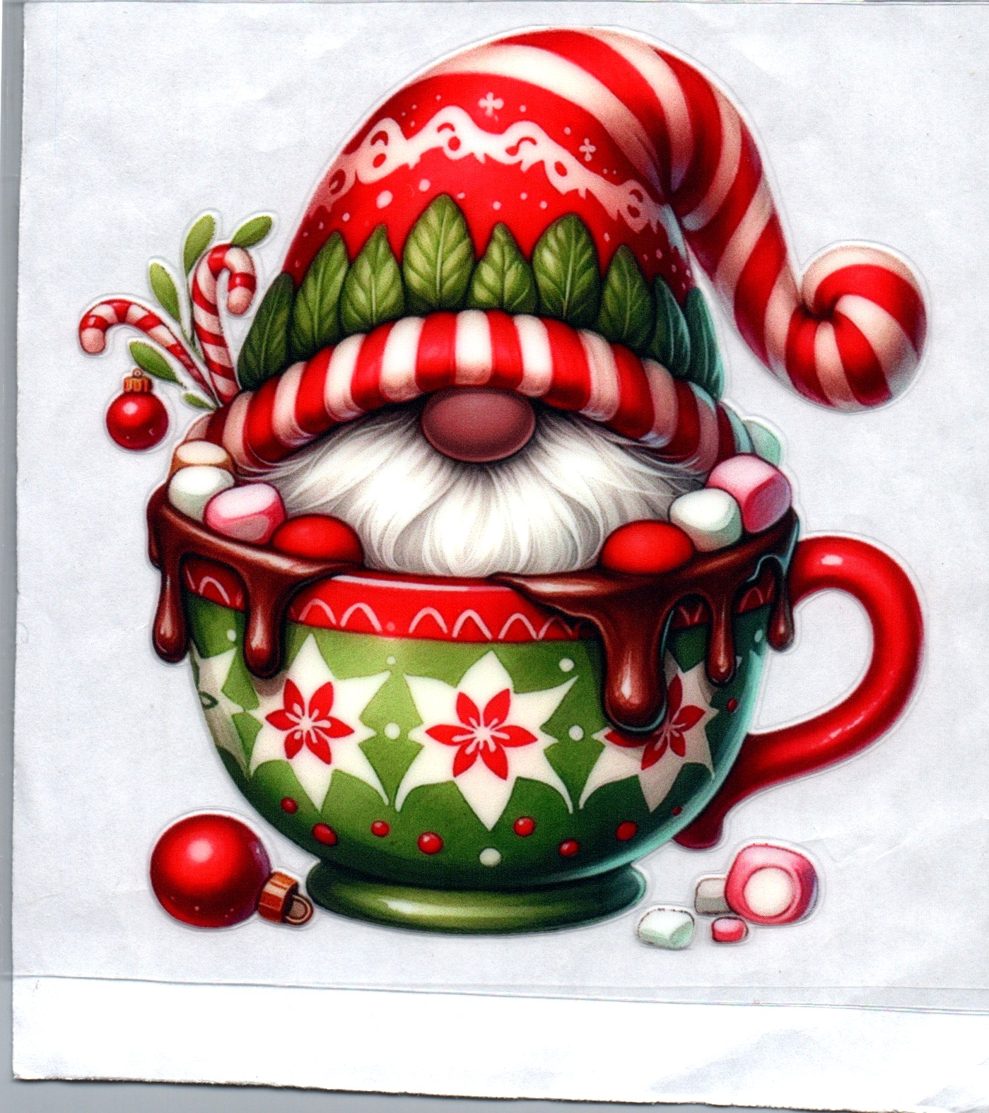 Gnome in Mug Green and Red Christmas Decal