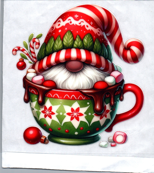 Gnome in Mug Green and Red Christmas Decal