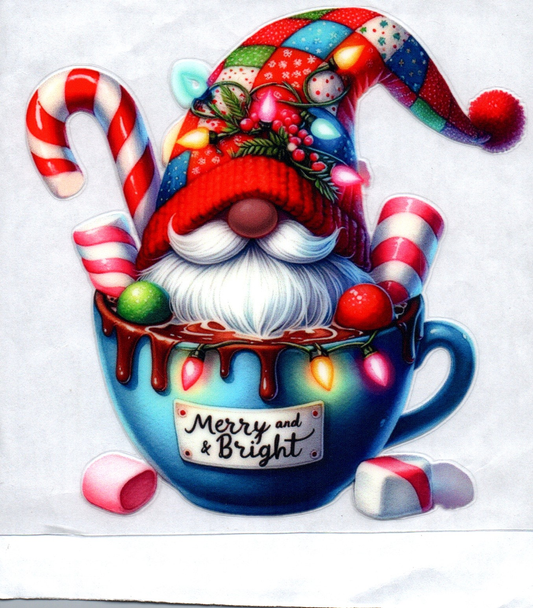Gnome in Mug Blue Christmas Decal
