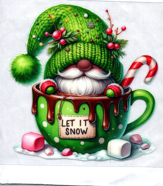 Gnome in Mug Green Christmas Decal